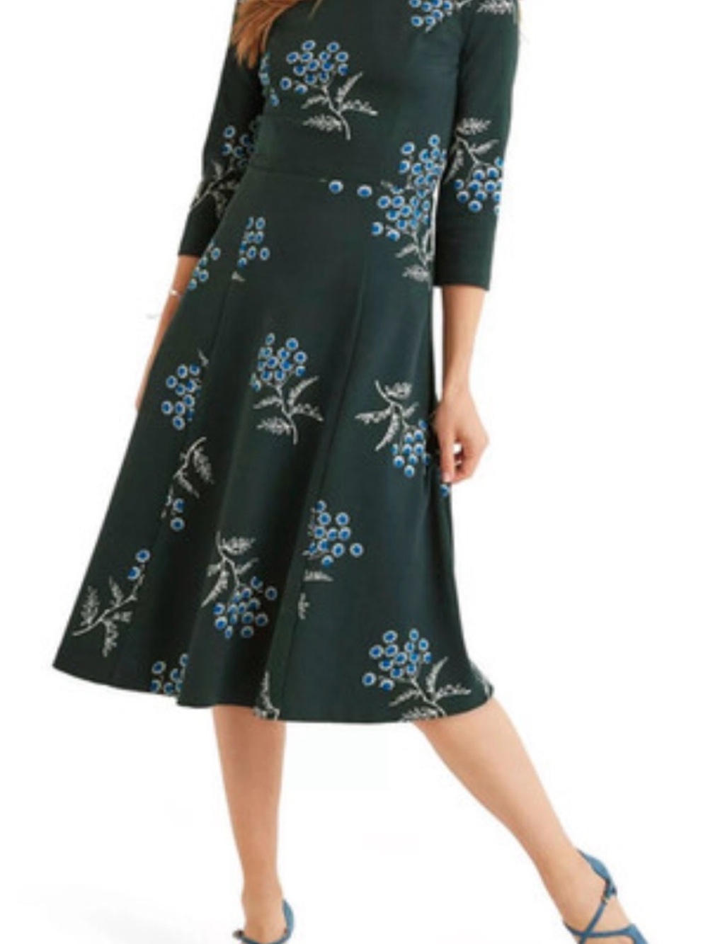 Boden NWT Nancy Ponte Midi Dress Dark Green Floral Classic Preppy Feminine 12